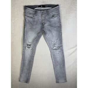 Jordan Craig Ross Jeans Mens 36x34 Gray Denim Slim Taper Distressed Ripped